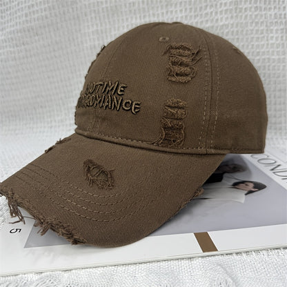 Women’s Embroidered Ripped Washed Baseball Cap Adjustable Fit