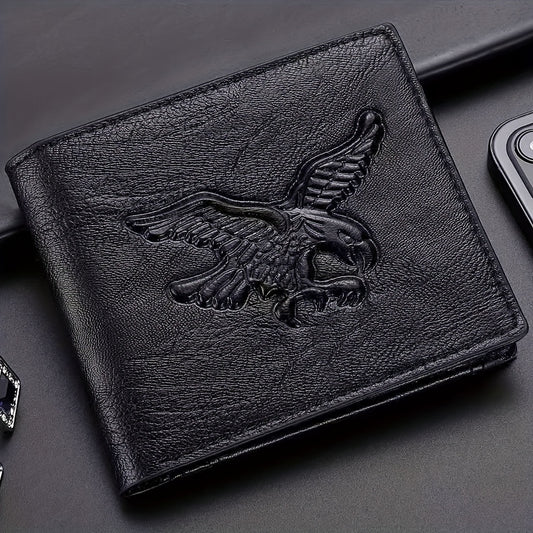 Men'S Short Horizontal Vintage Wallet with Embossed Design And Eagle Coin Pouch