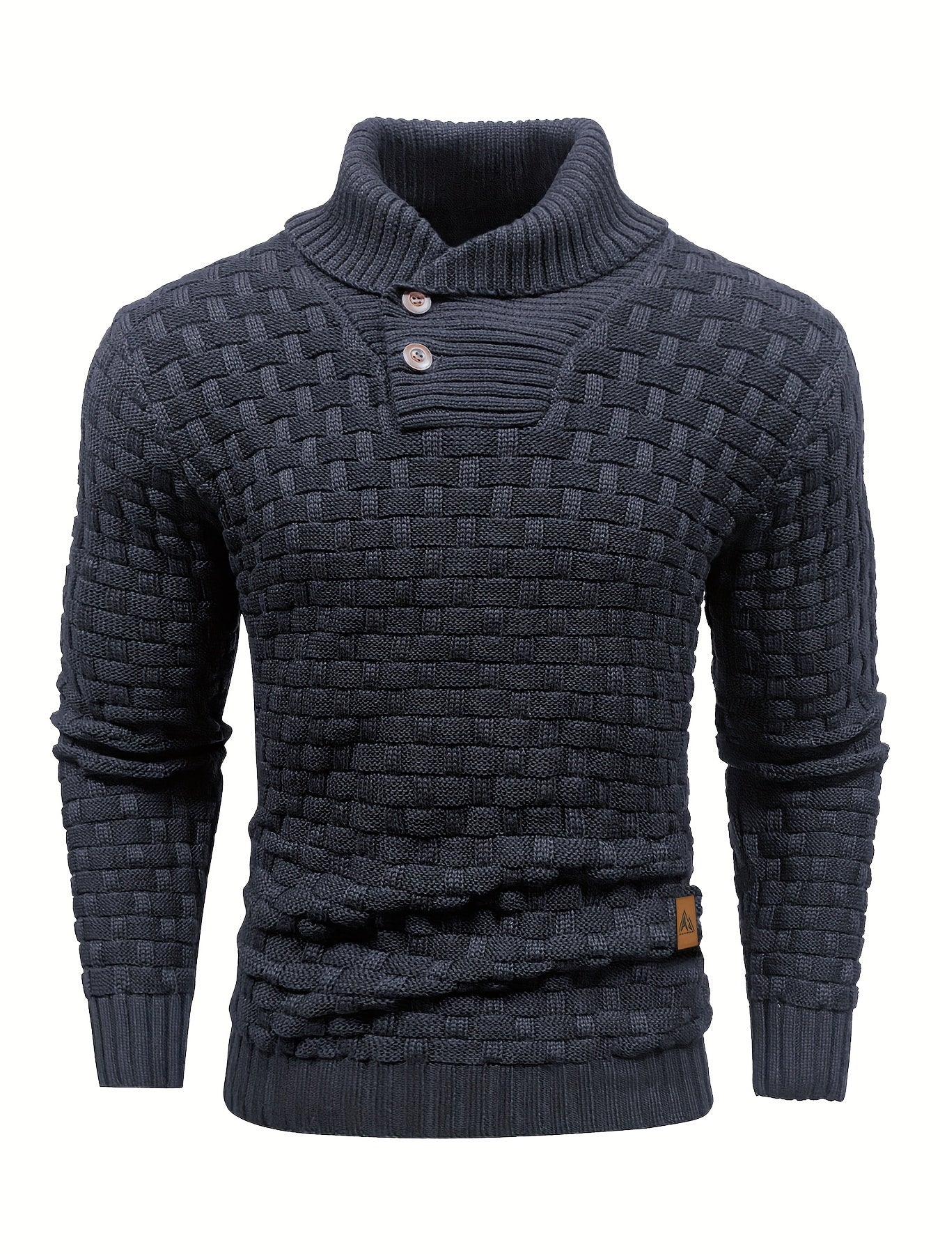 Men's Casual Waffle Pattern High Stretch Sweater, Chic Mature Pullover Sweater For Fall Winter
