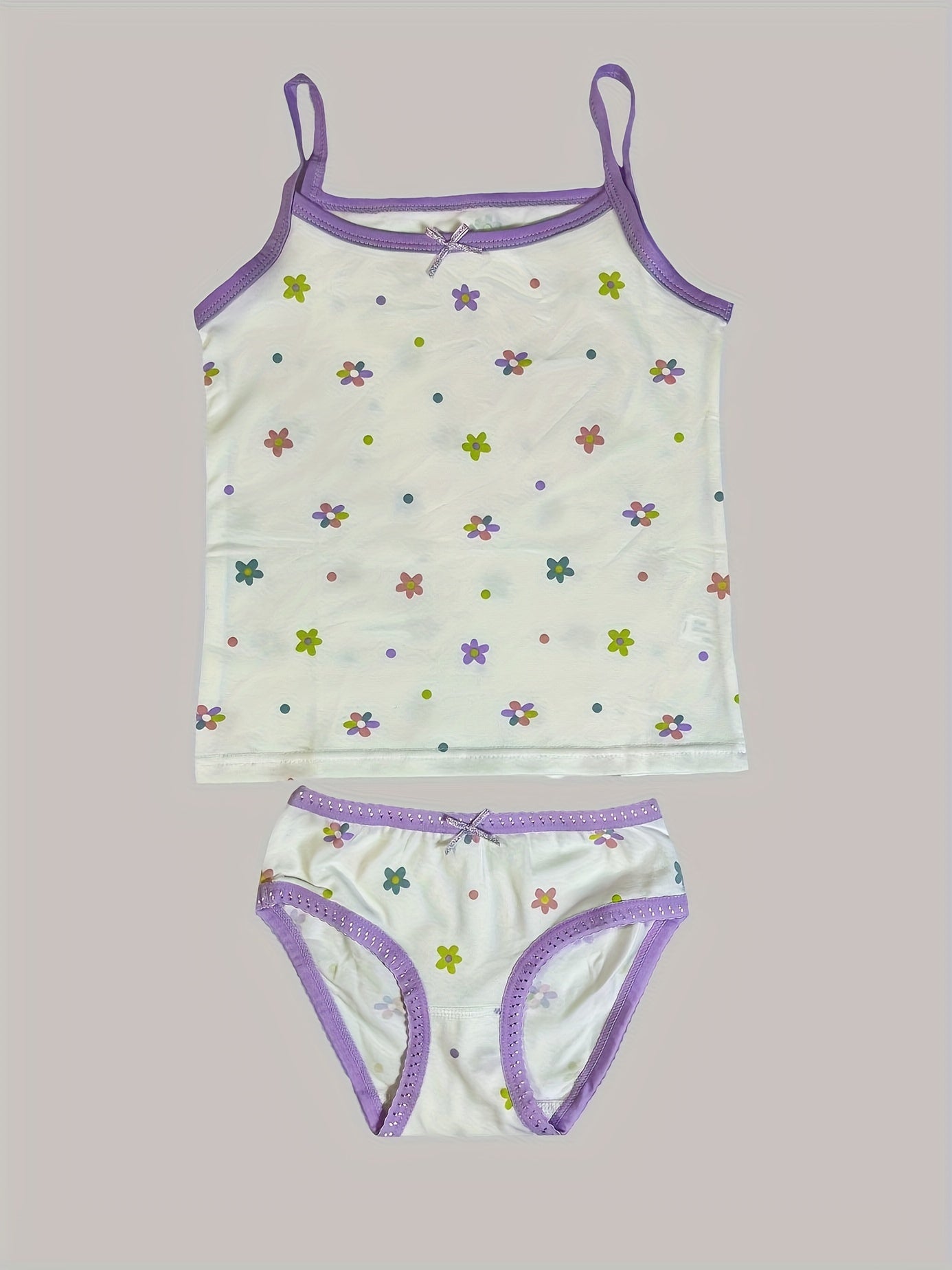 Girls' Cotton Playful Suspender Underwear Set with Bow Detail