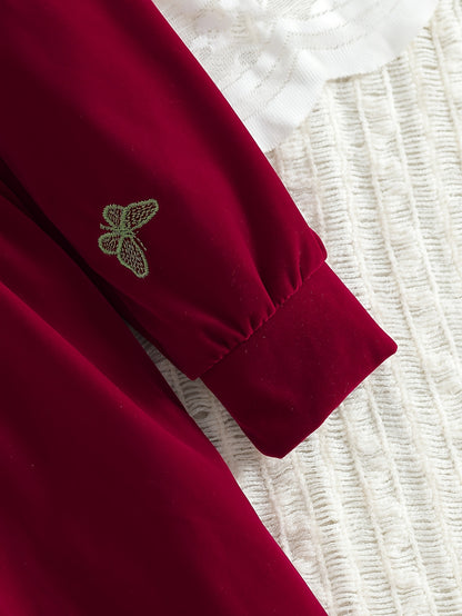 Dreamy Party Dress for Girls - Sweet 3-D Bow with Playful Embroidered Accents, Long Sleeve Spring/Fall Holiday Gathering Outfit