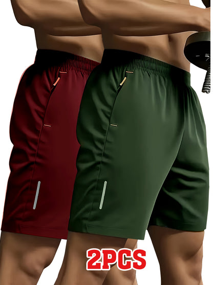 Men's Sporty Casual Shorts with Reflective Strips, Zipper Pockets
