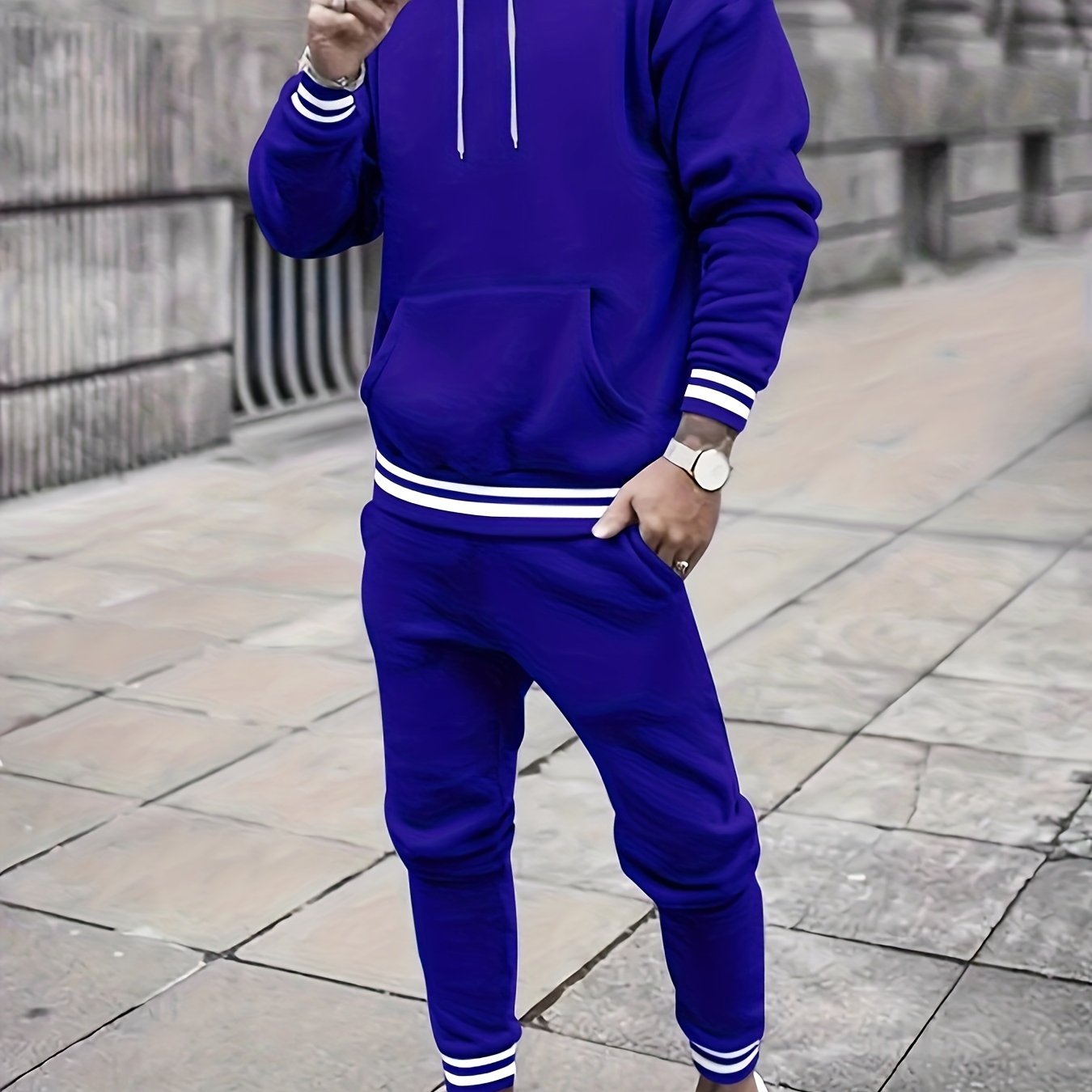 Men's Solid Color Hooded Casual Sportswear Set - ayq