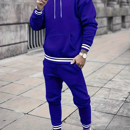 Men's Solid Color Hooded Casual Sportswear Set - ayq