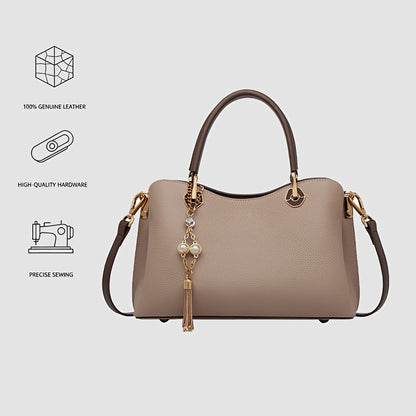 Elegant Large-Capacity Women's Leather Tote Bag with Tassel
