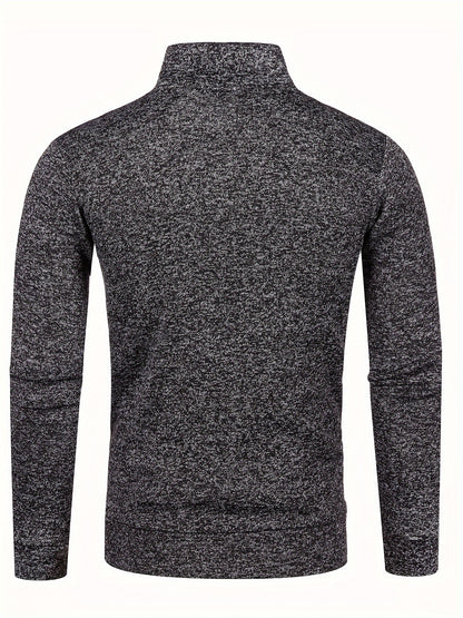 Men's Knitted Cardigan Jacket, Autumn Winter Casual Stand Collar Full Zip Coat, Long Sleeve Regular Fit Jacket