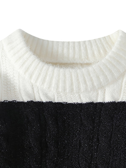 Նոր աշնանային և ձմեռային կլոր վզնոցով նորաձև գծավոր, գունավոր բլոկներով տրիկոտաժե սվիտեր միջին տարիքի տղամարդկանց համար, տաք և հարմարավետ