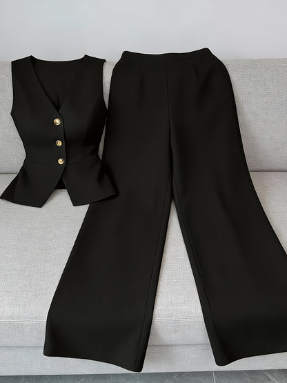 Elegant Sleeveless Top and Pants Set for Women, Business Commuter Style, Spring/summer Women's Teacher Uniform - ayq