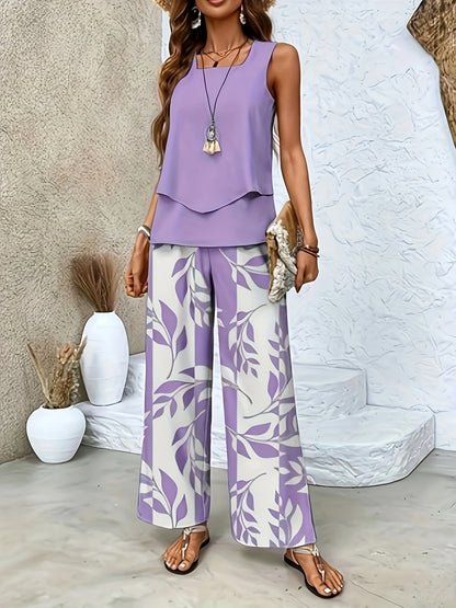 Elegant Sleeveless Cardigan and Floral Pants Set for Spring