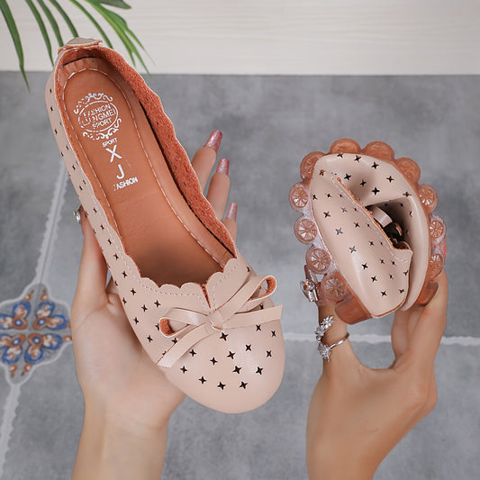 Women'S Non-Slip Soft-Soled Loafers with a Bow, New Summer Breathable Versatile Hollow-Out Flat Shoes for Nurses.