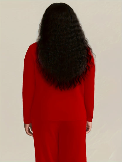 Plus Size - Plus Size - Plus Size - Women'S Plus Size Christmas & Halloween Two-Piece Set - Cozy Long Sleeve T-Shirt with Santa Claus & Snowflake Print, Pockets, and Matching Pants, Casual Holiday Outfit for Fall and Winter,