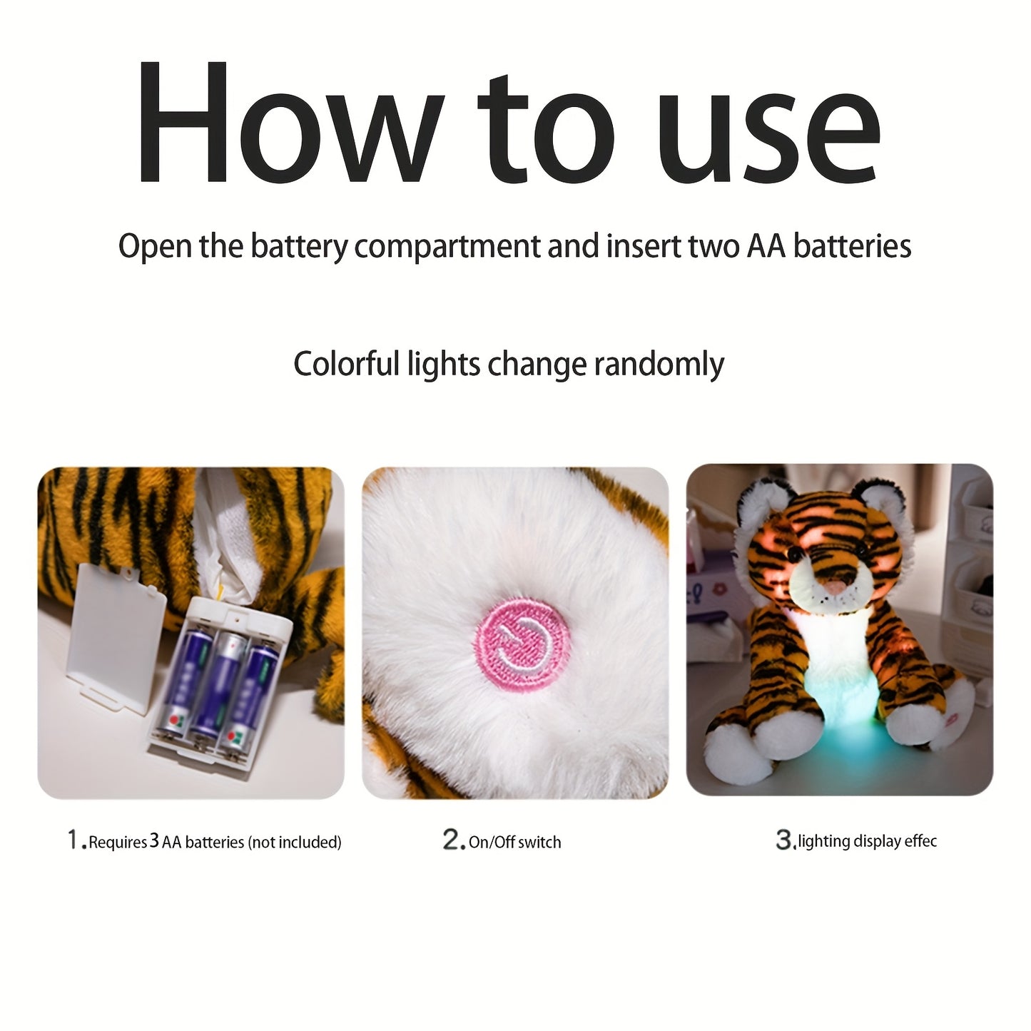 Glow-in-the-Dark Magical Tiger Plush Toy - Ultra-Soft Comfort Stuffed Animal for Youngsters, Light-Up Tiger Stuffed Animal for Bedroom Decor & Nighttime Buddy, Ideal Gift for Youngsters, Polyester, Light-Up, Tiger, Ages 3+