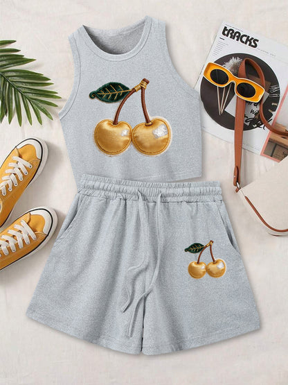 Casual Women's Two-Piece Set with Printed Top & Shorts
