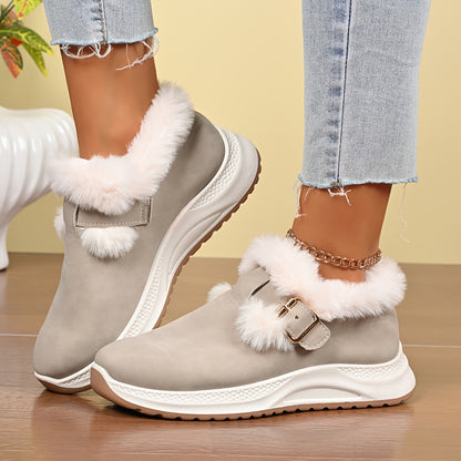 Women's Plush Winter Snow Boots with Faux Collar & - Slip-On/Lockable Ankle Strap, Cushioned PVC Sole - Grey/Lavender Synthetic - Warm Cozy Shoes for Ice, Snow, Indoor/Outdoor (Wide Widths Available) - Ideal, Winter Boots For