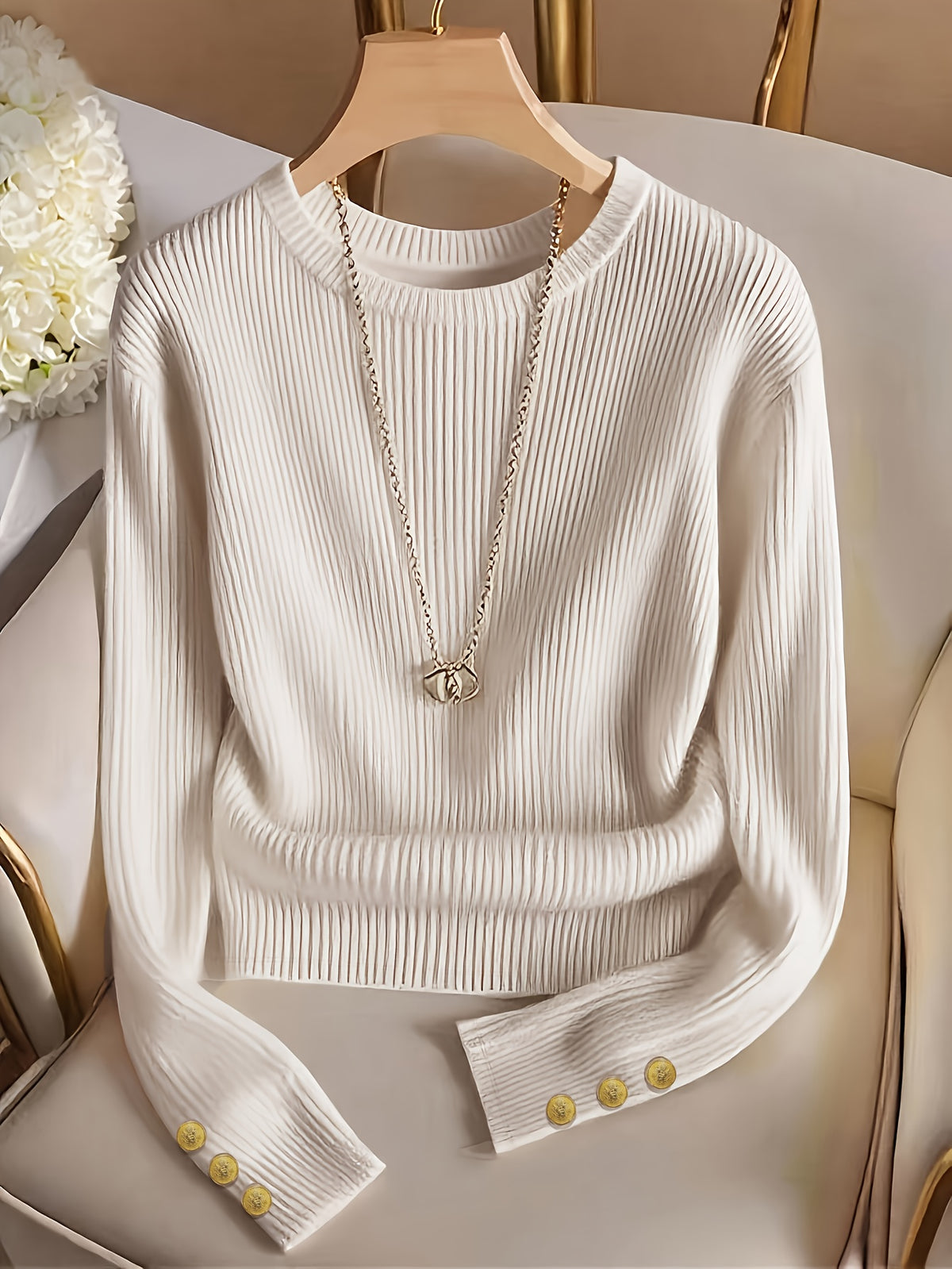Elegant Solid Color Crew Neck Top for Women, Spring/Summer