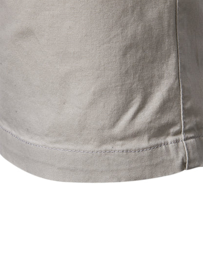 Men's Classic Fit Cotton Twill Flat Front Solid Chino Short With Slant Pockets And Elastic Waist