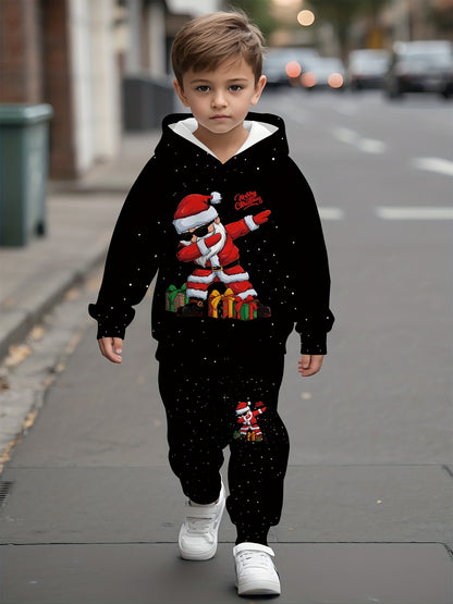 Unisex Hooded Sweatshirt Set, Santa Claus 3D Digital Printing Spring Autumn Casual Comfortable Pullover Cartoon Fashion Cute Outfit. Essential for Daily Wear and Sports Activities with Breathable Stretch Fabric Suitable from