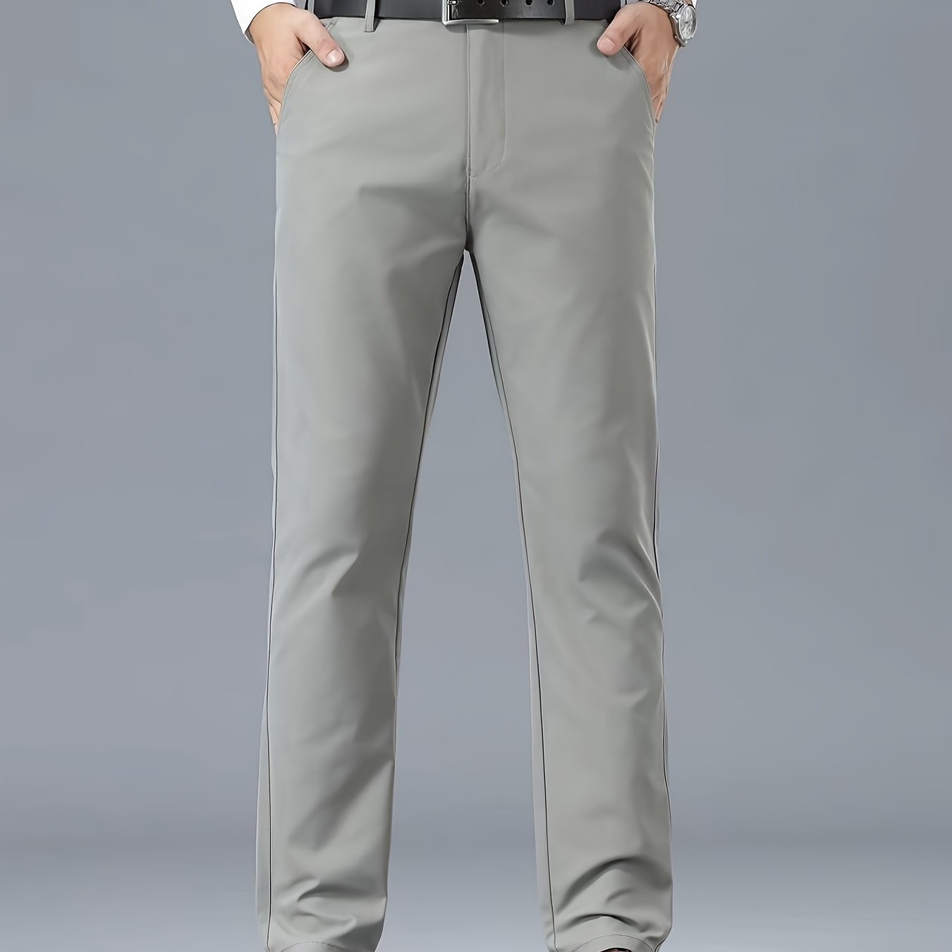 Men's Classic Business Casual Pants - Polyester, Solid Color, Regular Fit for All Seasons