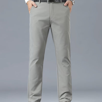 Men's Classic Business Casual Pants - Polyester, Solid Color, Regular Fit for All Seasons
