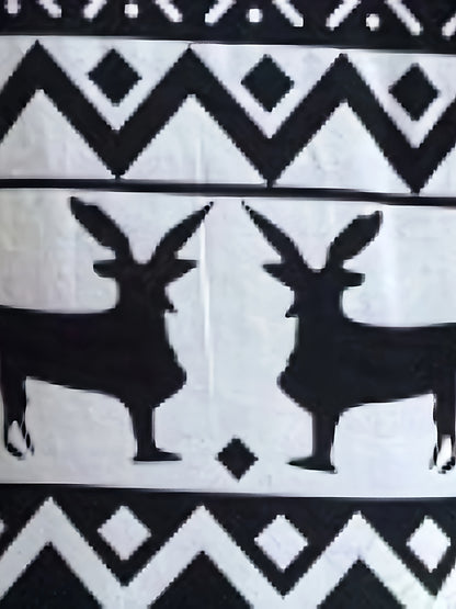 Christmas Deer Print Bodycon Dress, Casual Crew Neck Long Sleeve Mini Dress, Women's Clothing