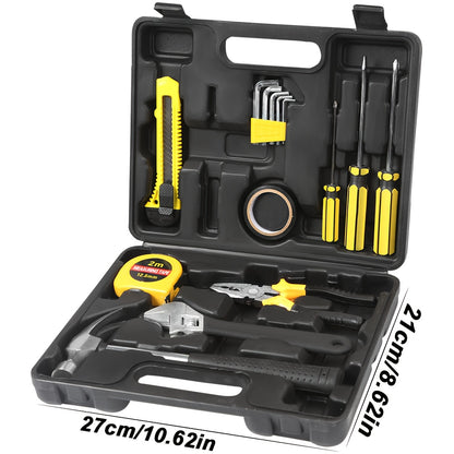 15pcs Heavy-Duty Toolbox & Tool Set with Plastic Case, Hammer, Vise-Grip Style Pliers, Wrench & Screwdriver Suitable for Repair & Car Maintenance - No Assembly Required