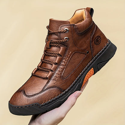 Men's Mid-Top Lace-Up Boots with Non-Slip Rubber Sole