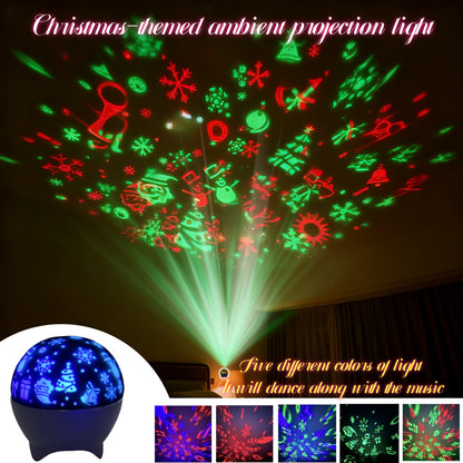 2-in-1 USB-Powered Night Light with RGB Sound Sensor & Dimmable Music Beats - USB-Powered Projection & Ambient Lighting, 5-Color RGB Night Light with Snowflake Effect