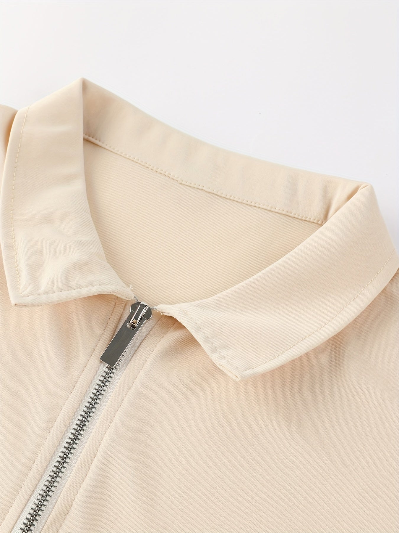 [Golf Apparel] Men's Classic White Shirt - Casual Summer Style with Short Sleeves, Zipper Collar, and Stretch Polyester Fabric - Perfect for Streetwear & Golf