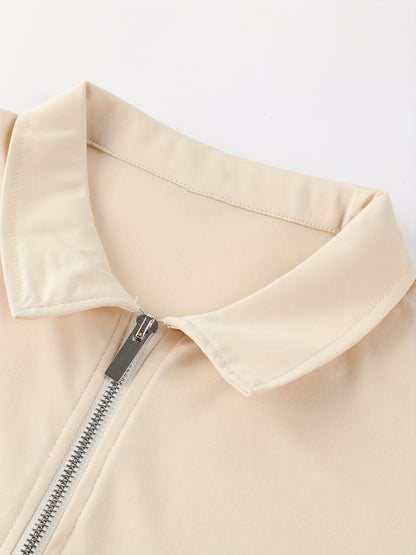 [Golf Apparel] Men's Classic White Shirt - Casual Summer Style with Short Sleeves, Zipper Collar, and Stretch Polyester Fabric - Perfect for Streetwear & Golf