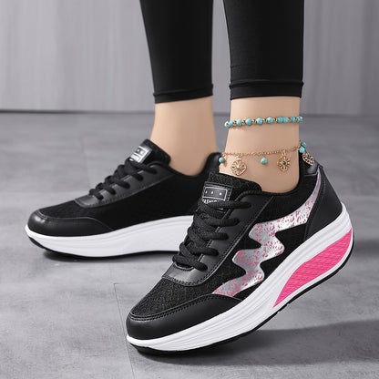 Women's Light Blue Breathable Mesh Sneakers - Air-Cushioned, Thick-Soled Sneakers with Sport Control  Lace-Up Design for All Seasons