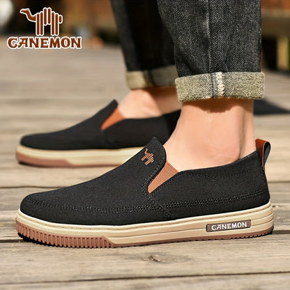 CANEMON Men's Slip-On Canvas Sneakers - Breathable, Non-Slip Soft Sole Casual Shoes with Striped Design, Comfortable All-Season Wear for Outdoor & Everyday Use