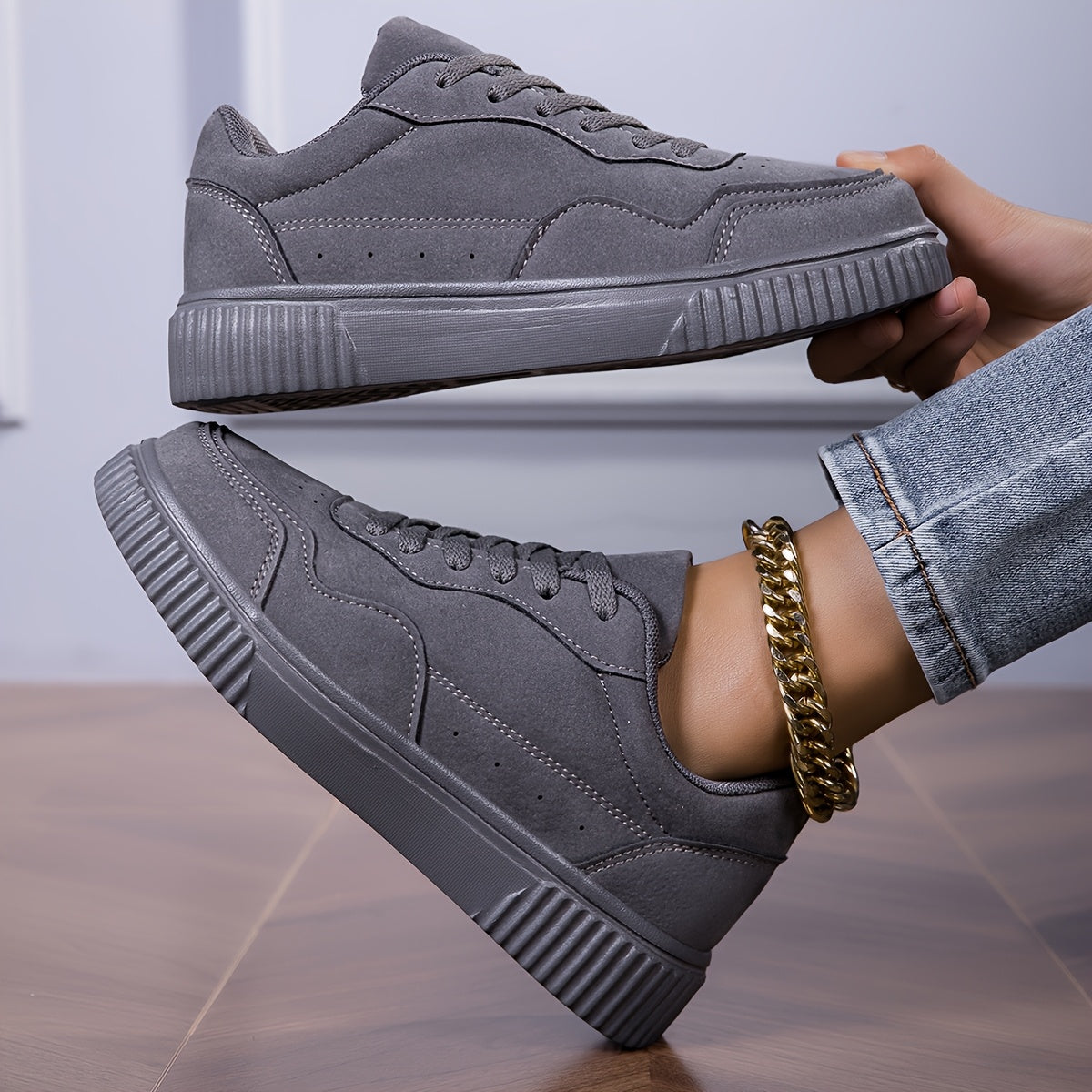 Breathable Fashion Sneakers - Casual Lace-Up Sports Shoes, Beige Faux Cover Low Tops with Durable TPR Sole, Comfortable Fabric Lining for All Seasons, Versatile Slipons|Minimalist Sneakers|Synthetic Cover Sneakers