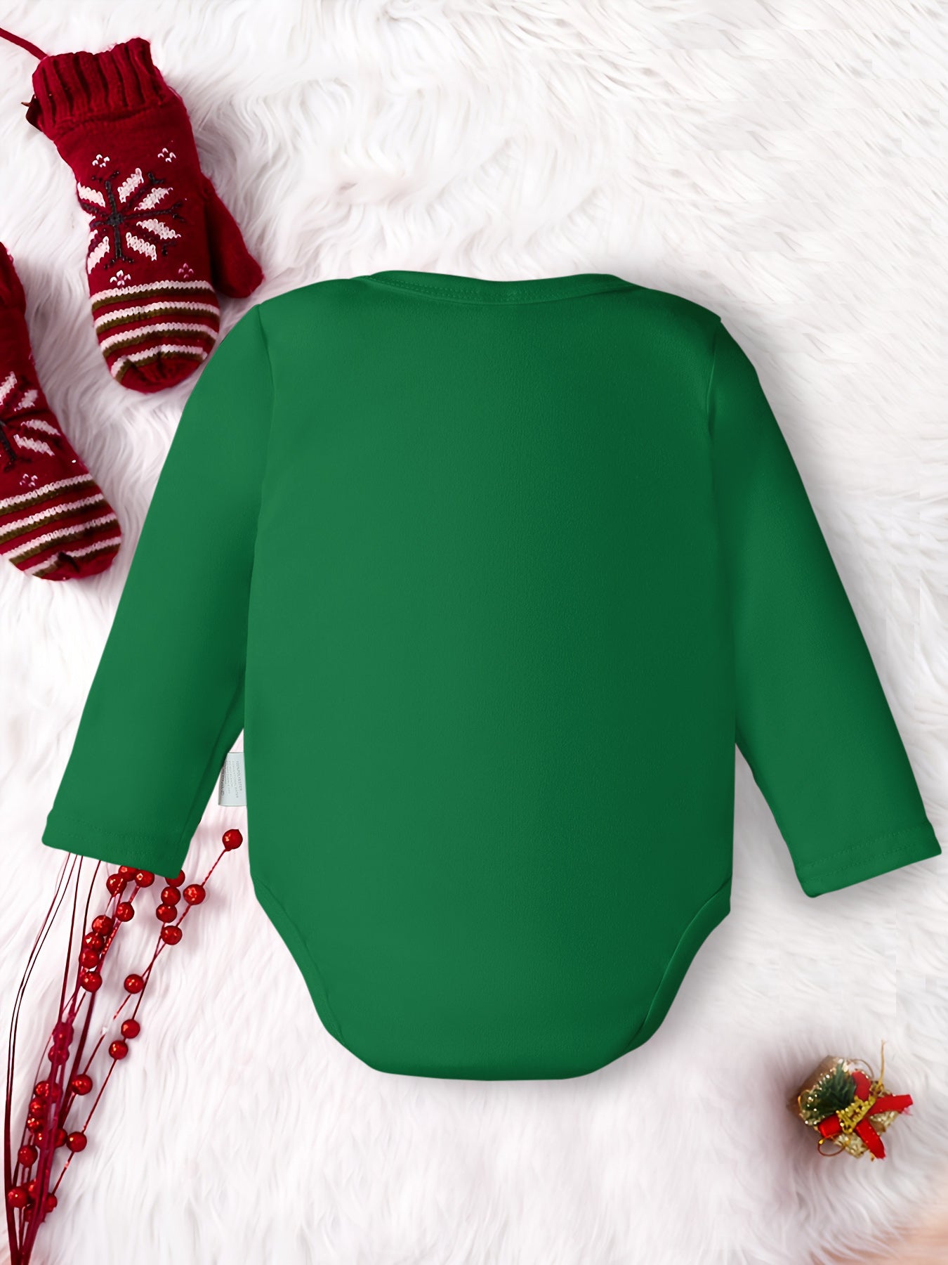 2026 New Year Boys & Girls' Cute Long Sleeve Bodysuit with "Hello 51.46meter Letter Print, Soft Stretch Fabric, Round Neck, Regular Fit, Perfect for Fall/Winter, for Outdoor, Winter Babywear, Playful Babywear, Comfortable Bab