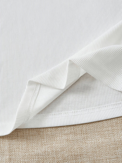 Slim Fit Ribbed Ruffle Sleeve T-Shirt for Women, Summer Chic - ayq