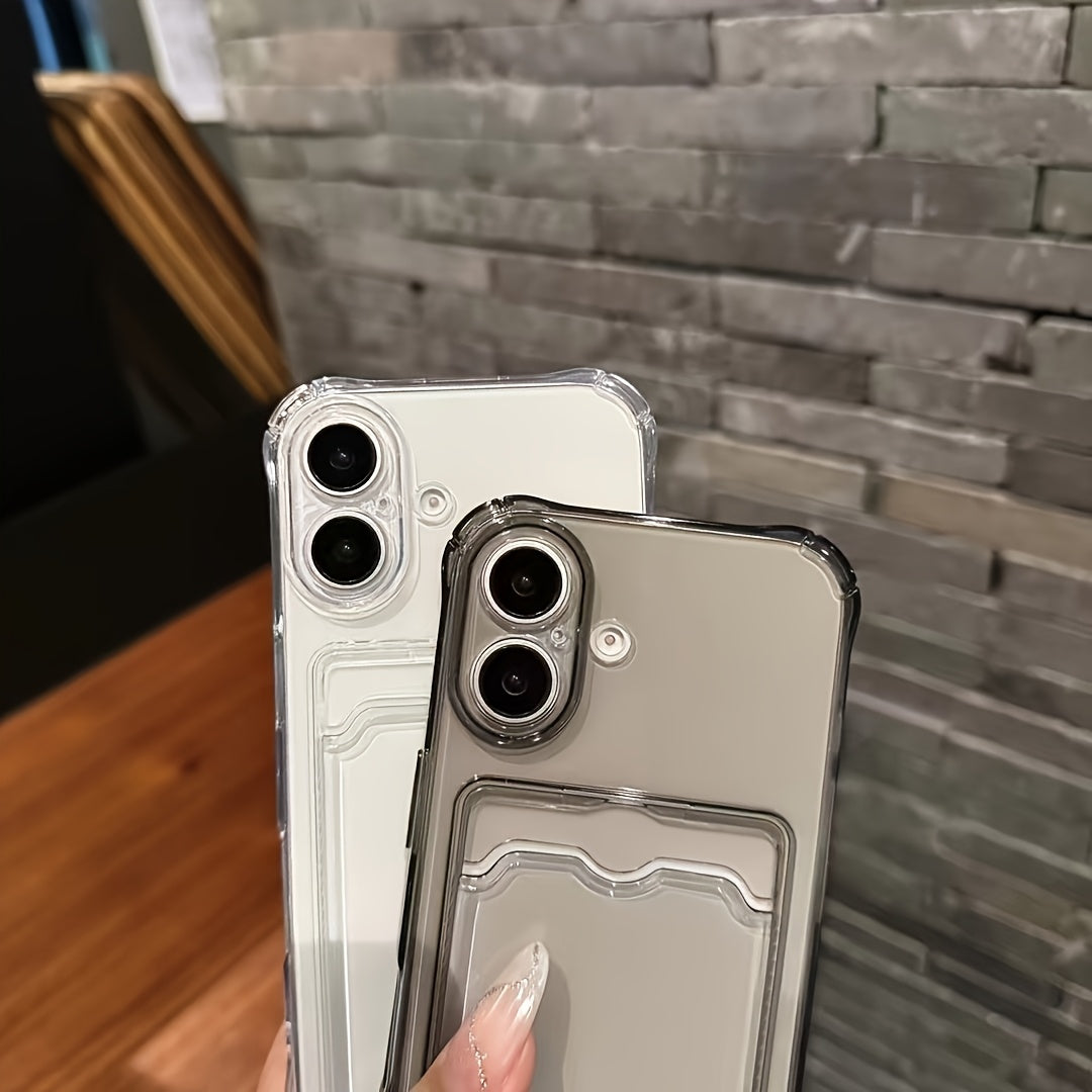 Transparent Simple Clear Card Slot Bag Phone Case Soft Cover, for iPhone 16 15 14 13 12 11 Pro Plus Pro Max X Xs Max Xr 7 8 Mini, for iPhone Users - Suitable for Everyday Use