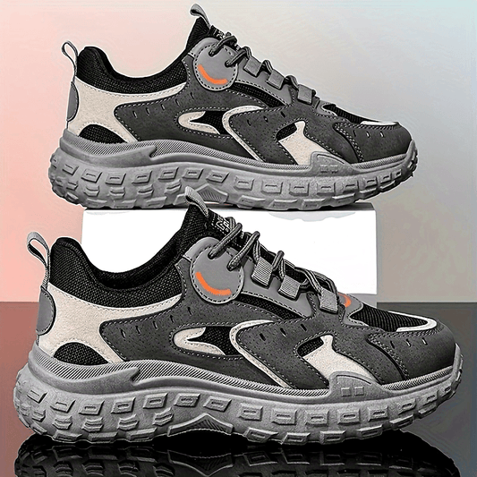 Men's Trendy Chunky Sneakers - Breathable Mesh  PU Upper, Durable PVC Sole, Lace-Up Casual Sneakers in Gray, Black  Orange, All-Season Comfort for Casual Attire