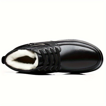 Տղամարդկանց իսկական կաշվե ձմեռային ձնագնացքներ - Կարճ կոճակոշիկներ ռետինե ներբանով, ցրտի դիմացկուն կոշիկներ սառույցի և ձյան համար, ամուր ճկունություն (հասանելի է լայն չափս) - Իդեալական է դահուկի համար և բացօթյա գործունեության համար (ոչ)