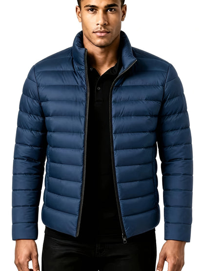 Men's Warm Winter Jacket with Stand Collar - Thick Polyester Coat