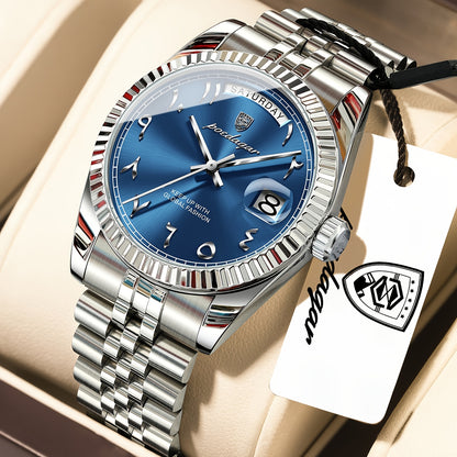 Men's Retro Quartz Watch with Stainless Steel Strap & Calendar