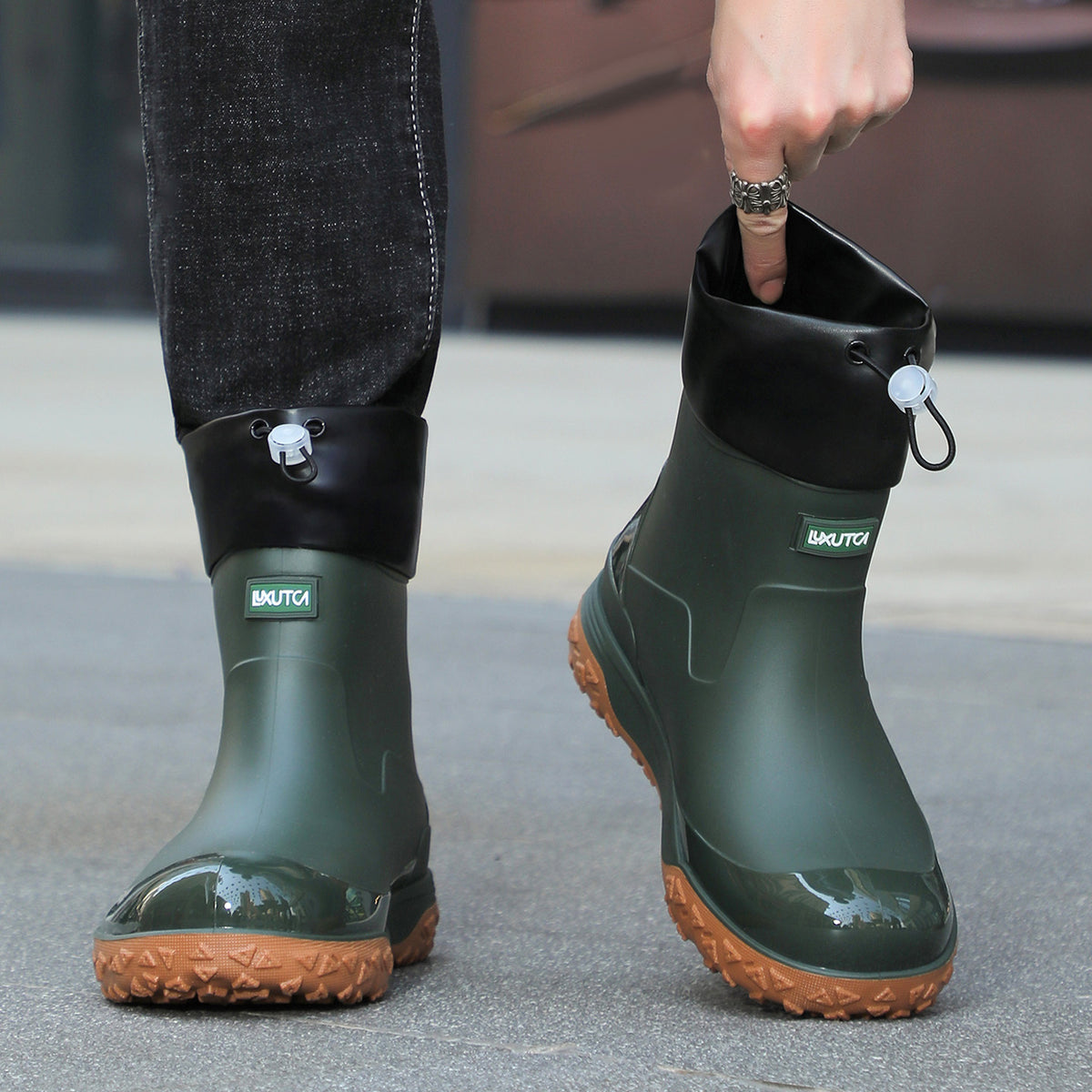 Men's Lightweight Mid-Calf Waterproof Rain Boots for Outdoors