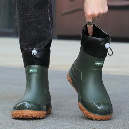 Men's Lightweight Mid-Calf Waterproof Rain Boots for Outdoors