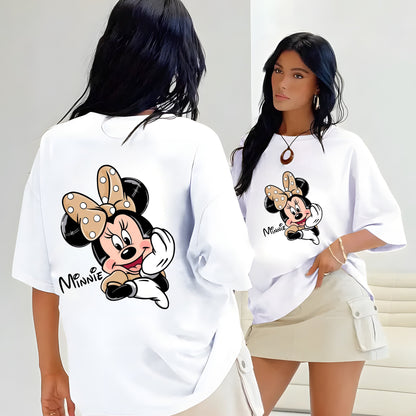 Disney Women's Minnie Mouse Graphic T-Shirt - Red Casual Short Sleeve Summer Top with Polka Dot Bow Design, Lightweight Machine-Washable Tee for Disney Fans, Perfect Gift, Disney Shirt, Playful Design, Comfortable Fit