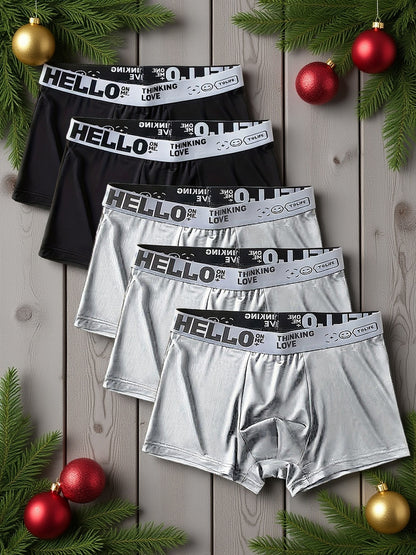 5pcs Men's Breathable Polyester Boxer Briefs for Active Wear