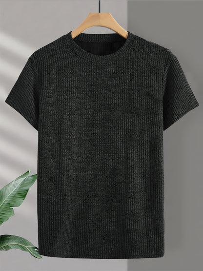 Men'S Short-Sleeve Round-Neck Knitted Jacquard T-Shirt, Stylish And Comfortable for All Seasons, High-Quality Top - ayq