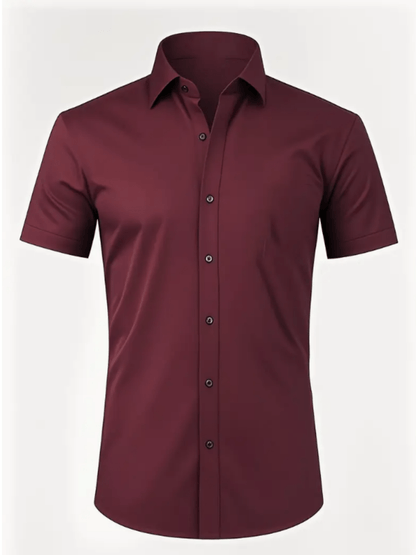 Men's Stretch Solid Color Short Sleeve Shirt for Summer