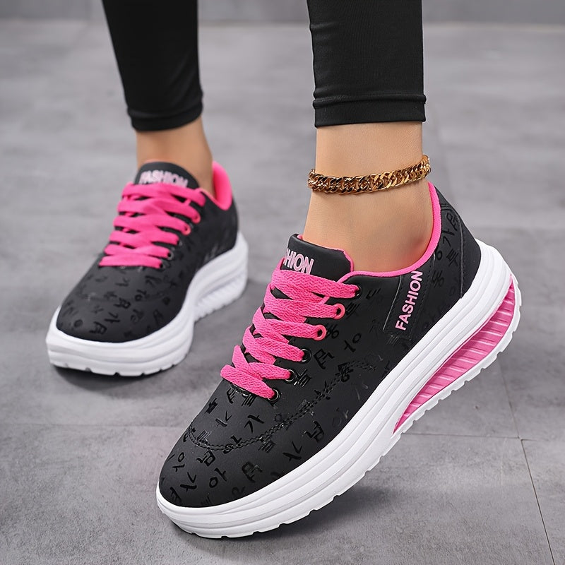 Women'S Lightweight Breathable Road Running Shoes - Black with Pink Accents, Synthetic Synthetic Faux Leather Upper, EVA Cushioned Sole, All-Season Comfort for Casual  Athletic Wear, Ladies Sneakers, Sleek Shoe Design, Comfo