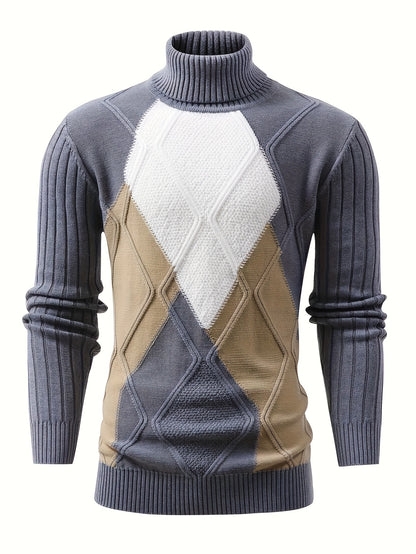 Տղամարդկանց նոր, գունավոր, բարձր օձիքով, երկար թևքերով, ռետրո, քոլեջային ոճի տրիկոտաժե հիմք՝ աշնանային և ձմեռային առօրյա կյանքի համար