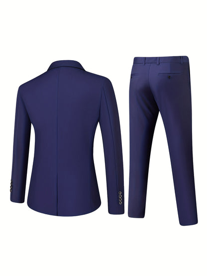 Men'S Casual Work Suit Polyester Solid Color Lapel Button Regular Fit Woven Pants and Jacket for Spring/Summer