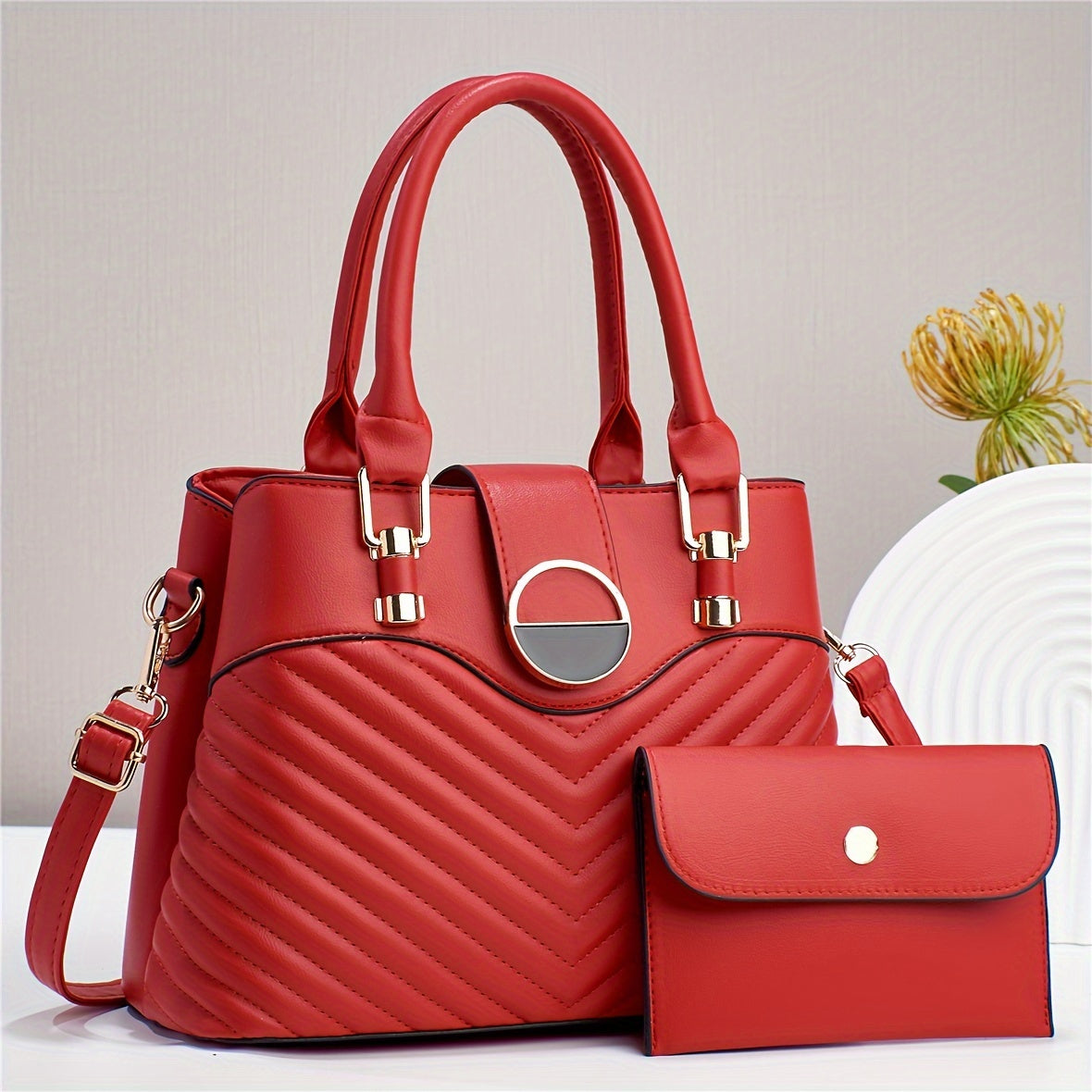 Elegant Large Capacity Black PU Tote Bag with Adjustable Strap