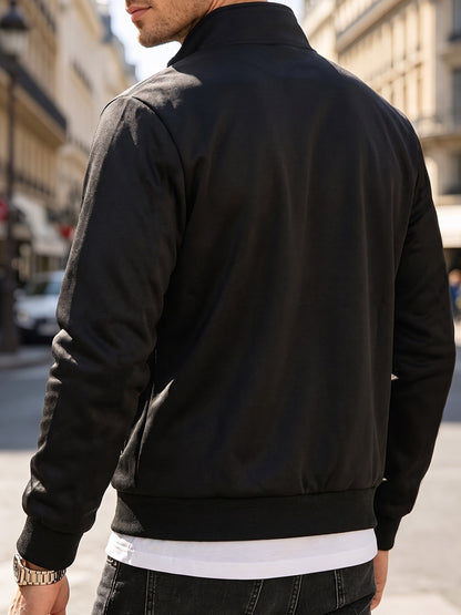 Men's Stand Collar Knit Fleece Jacket, Soft & Windproof for Spring/Fal